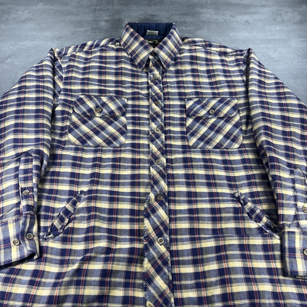 Vintage 70s 80s Flannel Shirt Large Quilt Liner Plaid Button Up Chore Farm Work‎